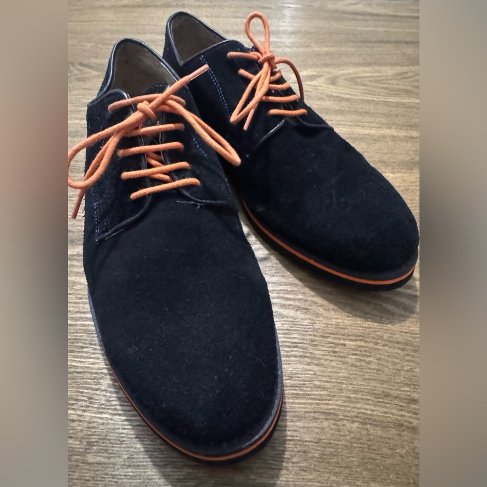 Joseph Abboud Black Suede Shoes with Orange and Blue Accents 10.5